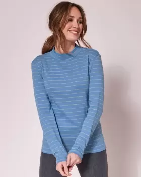 Image of Cotton Traders Womens Wrinkle Free Long Sleeve Stripe Turtleneck in Blue