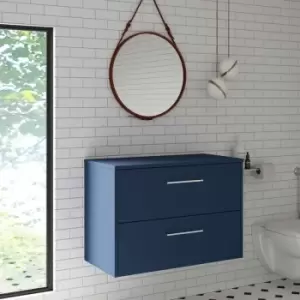 image of Hudson Reed Juno Wall Hung 2-Drawer Vanity Unit with Worktop 800mm Wide - Electric Blue