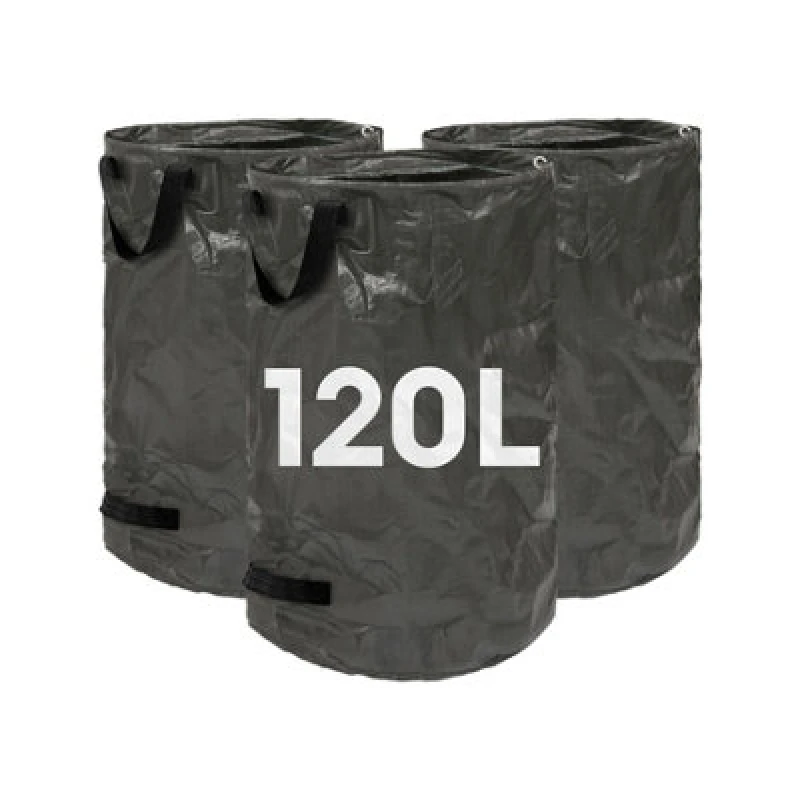 Image of Harbour Housewares 120L Garden Waste Bags With Handles - Black - 3X Large Strong Reusable Plastic Heavy Duty Gardening Rubbish Refuse Sacks