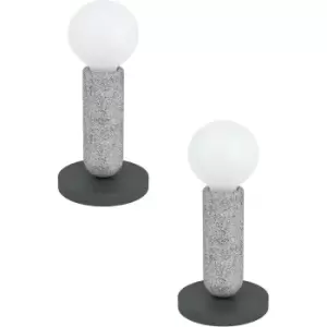 Image of 2 PACK Table Lamp Desk Light Anthracite & Stone Base 1x 40W E27 Holder