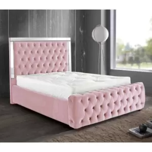 Image of Elegance Mirrored Bed King Plush Velvet Pink