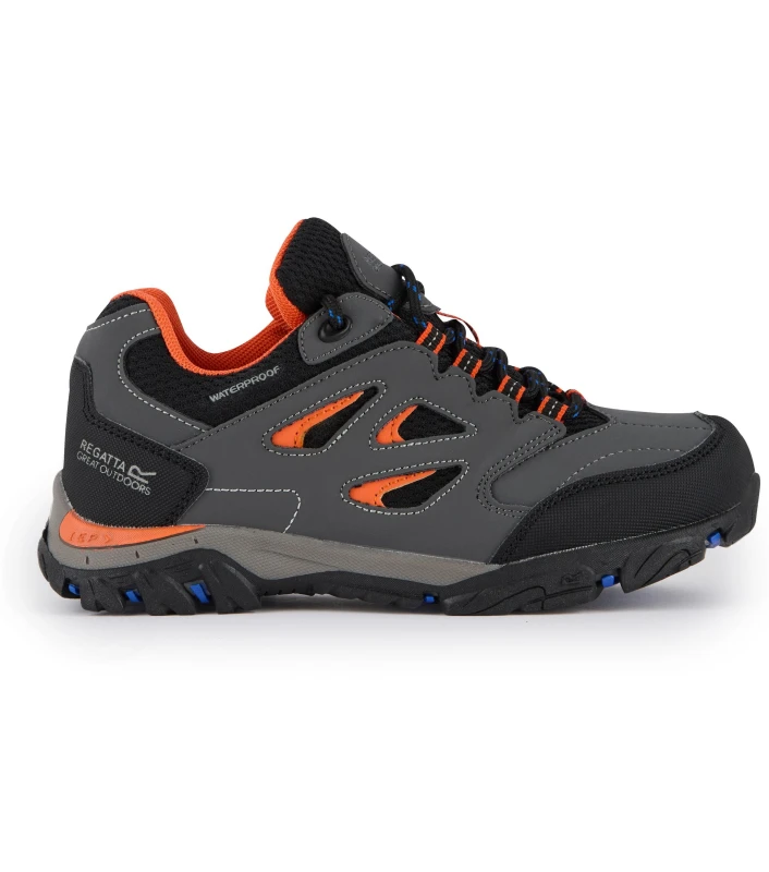 Image of Regatta Boys & Girls Holcombe Low Isotex Waterproof Walking Shoes UK Size 1 (EU 33) Briar/Blaze Orange RKF572-44Z-1