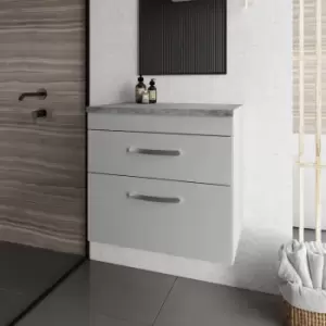 image of Athena Wall Hung 2-Drawer Vanity Unit with Grey Worktop 600mm Wide - Gloss Grey Mist - Nuie