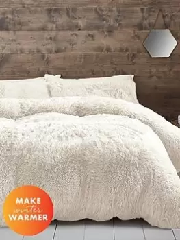 Image of Catherine Lansfield Cuddly Faux Fur Duvet Cover Set In Cream