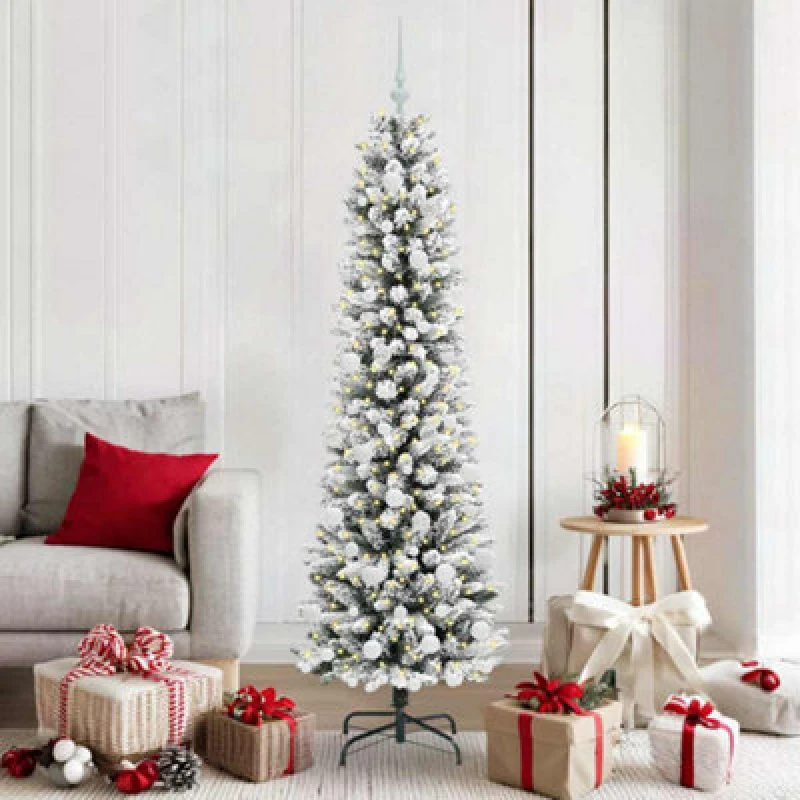Image of vidaXL Artificial Christmas Tree with 300 LEDs, White Balls Green and white 180 cm, Green 3396108