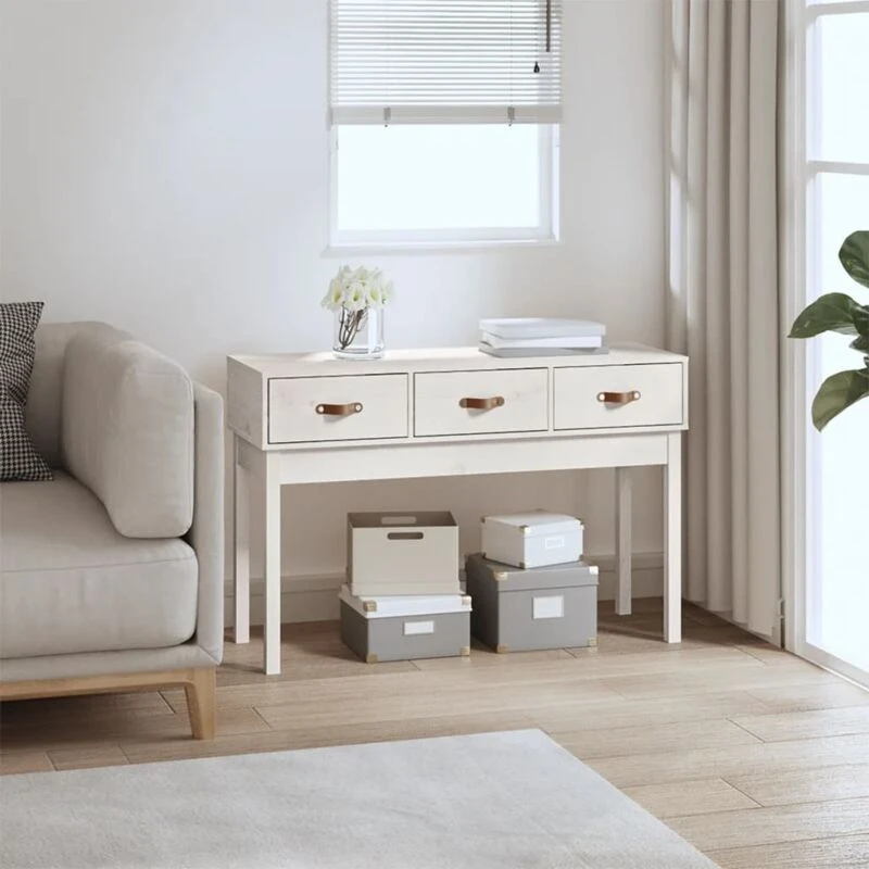 Image of Vidaxl Console Table White 114X40X75cm Solid Wood Pine, White 821755