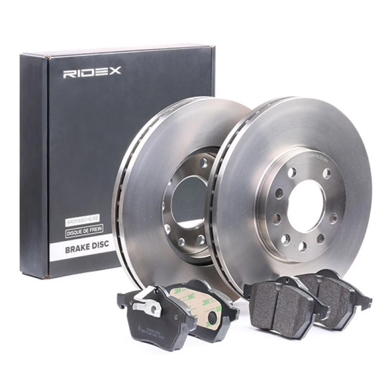 Image of RIDEX 3405B0096 Brake disc and pads set Front Axle, Brake Disc Type: Vented, excl. wear warning contact Brake Set,disc brakes (3405)