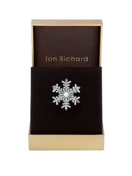 image of Jon Richard Rhodium Plated Cubic Zirconia Snowflake Brooch - Gift Boxed