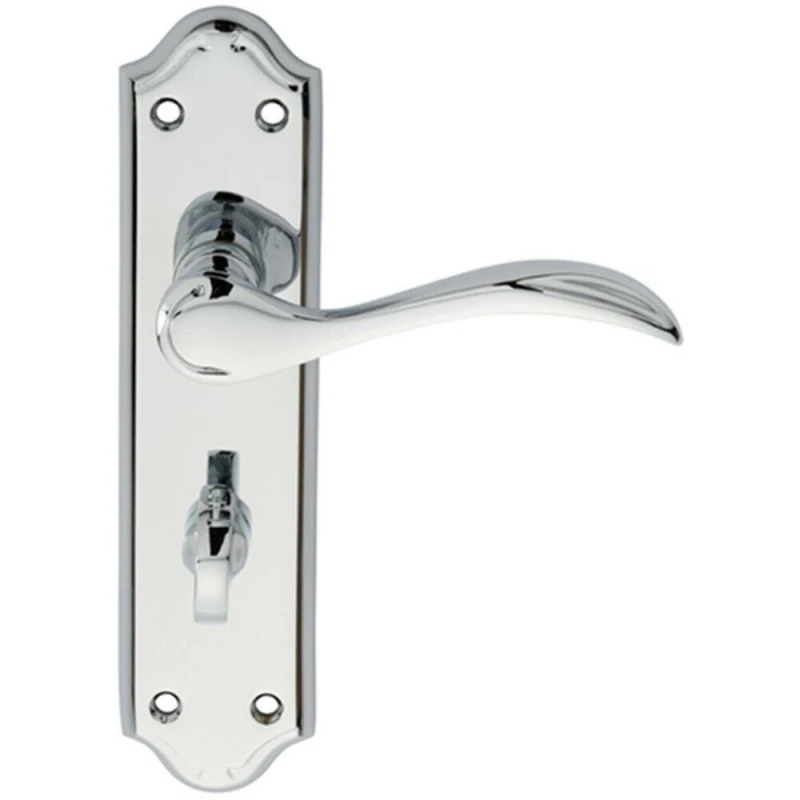 Image of Loops PAIR Curved Door Handle Lever on Bathroom Backplate 180 x 45mm Polished Chrome Multi