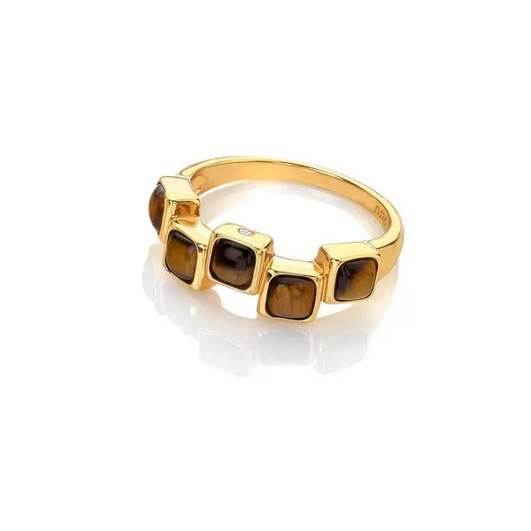 Image of Hot Diamonds x Gemstones Square Stepped Tigers Eye Ring DR269/XS Size: