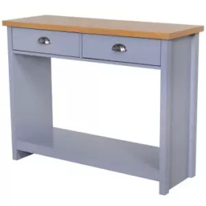 image of Homcom Console Table 2 Drawer Bottom Shelf Retro Style Oak And Grey