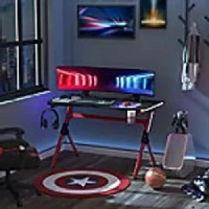 Image of Homcom Gaming Desk Steel Wine Red 666 x 750 mm