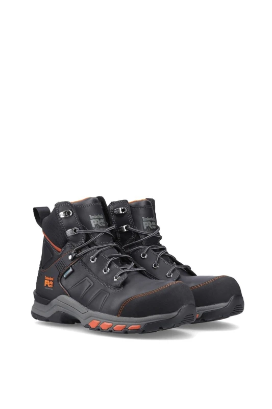 Image of Timberland Pro Hypercharge Waterproof Safety Boots in Black/Orange, Size 8 Rubber 42094-78647 Workwear & Safety > Safety Boots