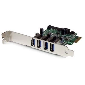 image of 4 Port PCI Express PCIe SuperSpeed USB 3.0 Controller Card Adapter with SATA Power Low Profile