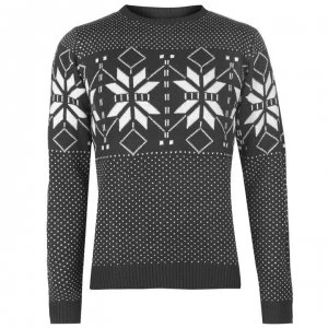 image of Pierre Cardin Crew Neck Fair Isle Knit Sweater Mens - Charcoal Marl