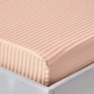 Image of Taupe Beige Egyptian Cotton Satin Stripe Fitted Sheet 330 Thread Count, Small Double - Beige - Beige - Homescapes