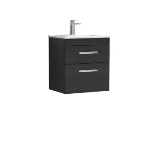 image of Nuie Athena 500 Wall Hung 2-drawer Vanity & Minimalist Basin - Black Woodgrain