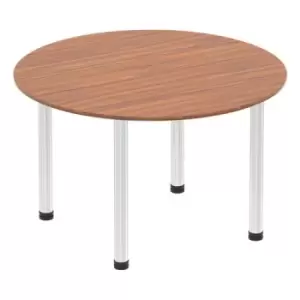 Image of Impulse 1200mm Round Table Walnut Top Chrome Post Leg