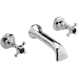 Black Topaz Crosshead 3-Hole Basin Mixer Tap Wall Mounted - Chrome - Hudson Reed