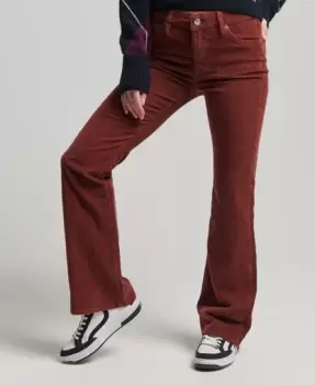 Image of Superdry Womens Mid Rise Slim Cord Flare Jeans Brown / Russet Brown - Size: 28/31