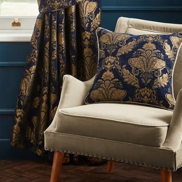 Image of Shiraz Traditional Jacquard Cushion Navy, Navy / 58 x 58cm / Polyester Filled