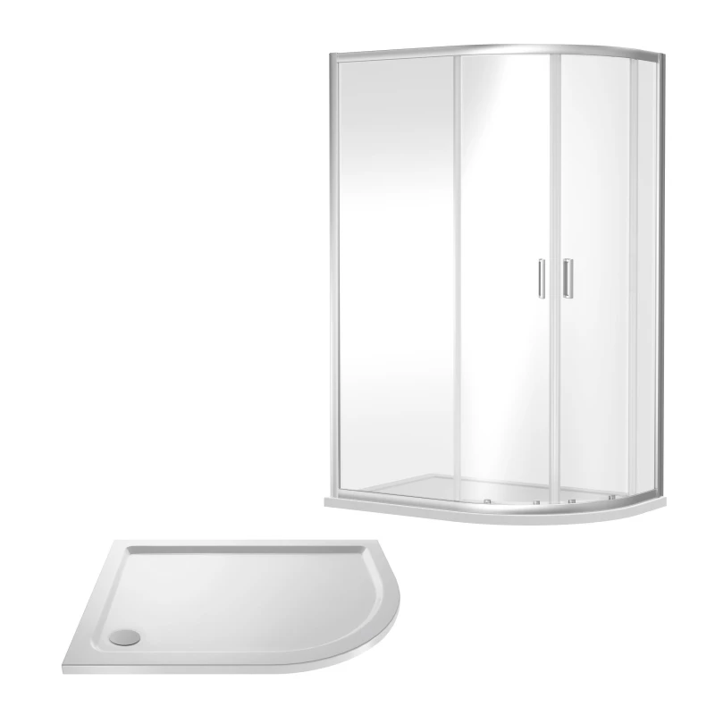 Image of Balterley Offset Right Hand Quadrant Slimline Tray Chrome White 1200x 800mm White