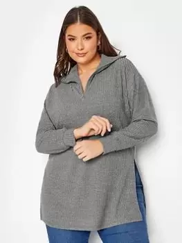 image of Yours Half Zip Neck Jumper, Grey, Size 18, Women