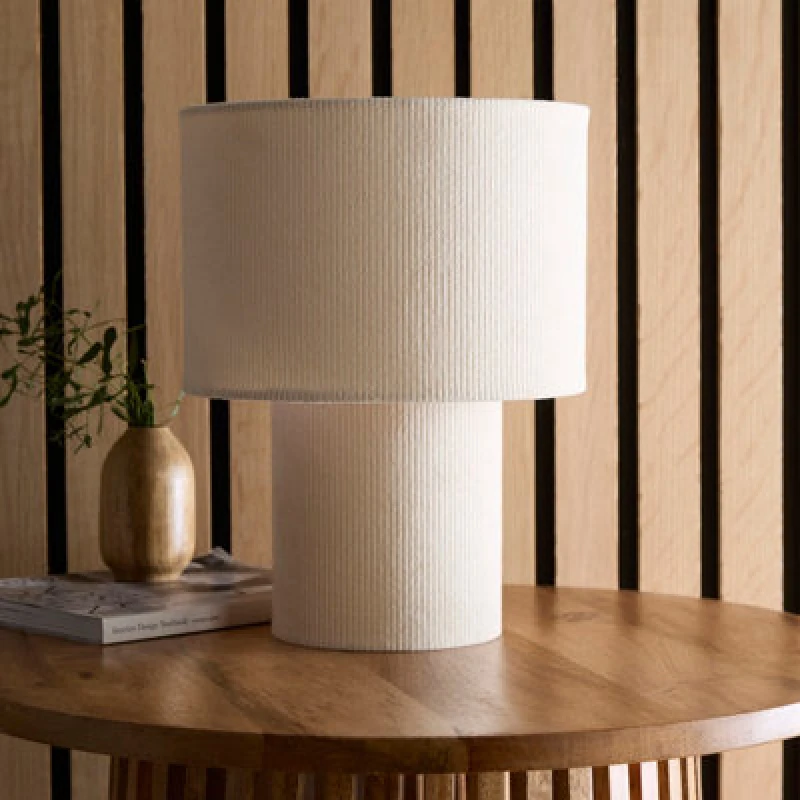 Image of K Living Tokyo Beautifully Crafted Ivory Velvet Stripe Table Lamp