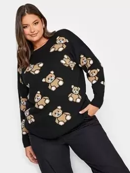 Image of Yours Yours Teddy Conversational Jumper, Black, Size 18-20, Women