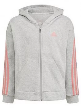 Image of Adidas Girls Junior G 3-Stripes Full Zip Hoodie - Grey/Pink