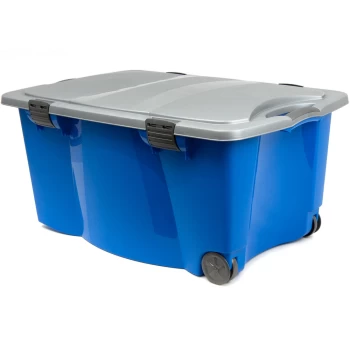 image of Storage Box with Lid & Castors Blue/Silver 170L