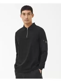 Image of Barbour International Breaker Long Sleeve Zip Polo Shirt - Black Size M Men