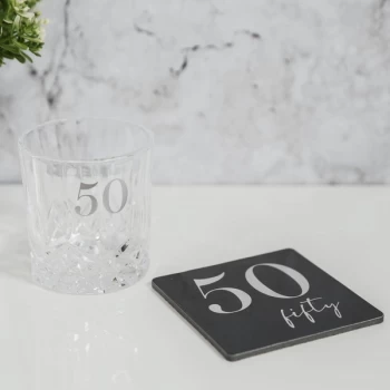 Image of Milestones Cut Glass Whisky Tumbler & Coaster - 50