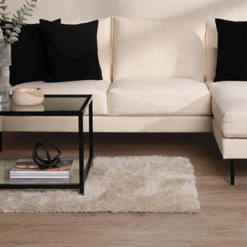 Image of OHS OHS Shaggy Floor Rug Large Plain Soft Sparkle Mat Thick 5cm Pile in Beige Size: 120cm x 170cm Beige 120cm x 170cm Unisex 5027434159819