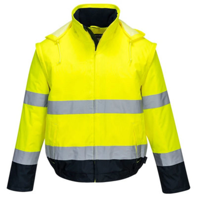 Image of Portwest Essential 2 in 1 Waterproof Hi Vis Jacket C464YNRXXXL Colour: Yellow / Navy