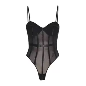 Image of Missguided Underwired Harness Mesh Lingerie Bodysuit - Black