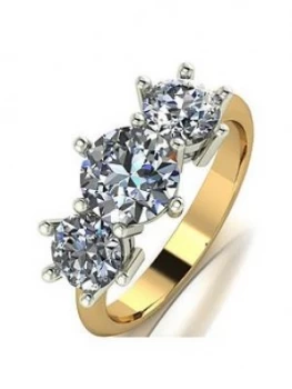 Image of Moissanite 9ct Gold 2.5 Carat Eq Moissanite Square Trilogy Ring, Gold, Size S, Women