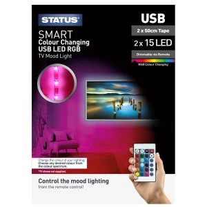 Image of Status Colour Changing USB LED RGB Remote Control TV Mood Light