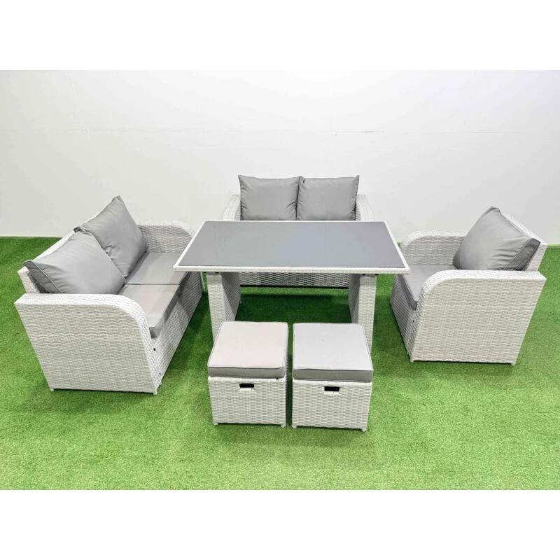 Image of Fimous Outdoor Furniture with Love Sofa, 2 Small Stools 7 Seater in Light Grey Light Grey Unisex