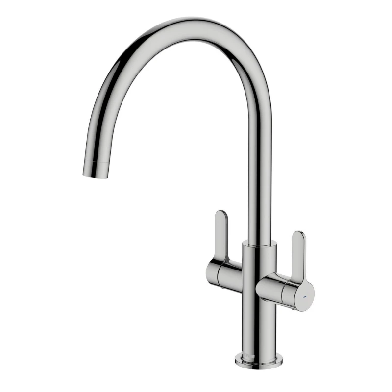 Image of McAlpine McAlpine Teviot Twin Lever Kitchen Mixer Tap - Chrome Silver