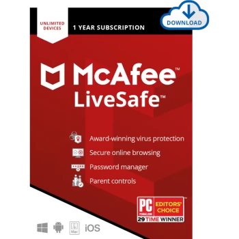 image of McAfee LiveSafe 2018 MLS00UAOURDD Software