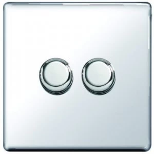 Image of Wickes Dimmer Switch 2 Gang 2 Way 400W Polished Chrome Screwless Flat Plate