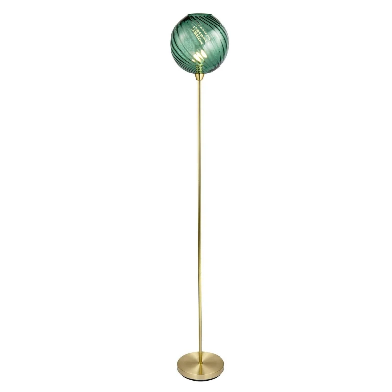 Image of Happy Homewares Designer Chic Floor Lamp with Brushed Metal Base & Glass Shade in Green Green Unisex