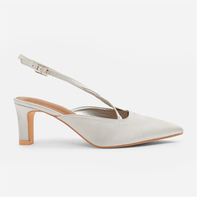 Image of Where's That From 'Raizel' Wide Fit Pointed Toe Low Block Heel With Cross Over Ankle Strap Silver