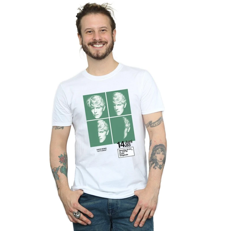 Image of David Bowie David Bowie Men 1983 Concert Poster T-Shirt in White Size: Small White S Male 5057981564132