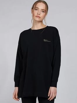 image of Barbour International Picard Embroidered Script Logo Longline Sweater - Black, Size 12, Women