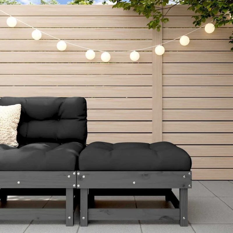 Image of VIDAXL Garden Footstool with Cushion Grey Solid Wood Pine Vidaxl 8720845801601