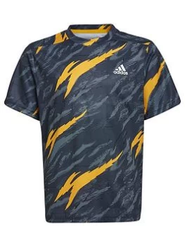 Image of adidas Older Boys Graphic Small Logo T-Shirt - Black/Yellow, Size 11-12 Years
