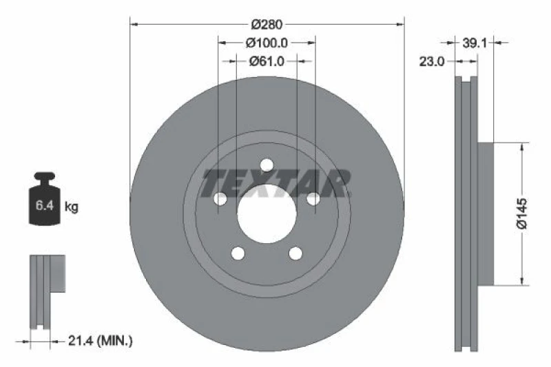 Image of Brake disc TEXTAR 92108505