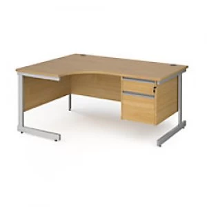 image of Dams International Left Hand Ergonomic Desk with 2 Lockable Drawers Pedestal and Oak Coloured MFC Top with Silver Frame Cantilever Legs Contract 25 16